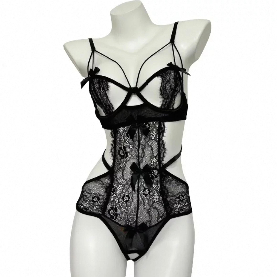 帶鋼圈蝴蝶結鏤空連身衣