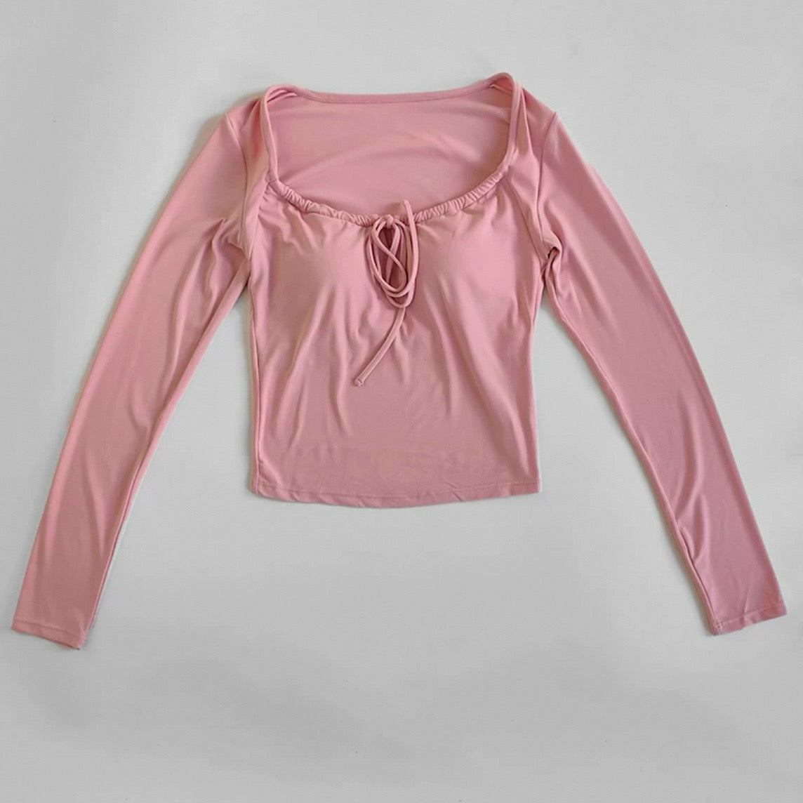 帶胸墊3Way綁帶方領長袖運動上衣(3色)