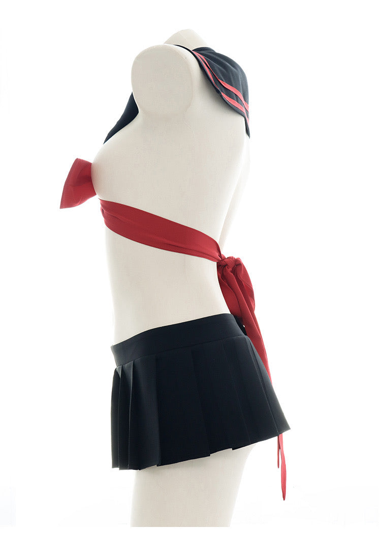 黑紅大蝴蝶結學生水手服情趣內衣
