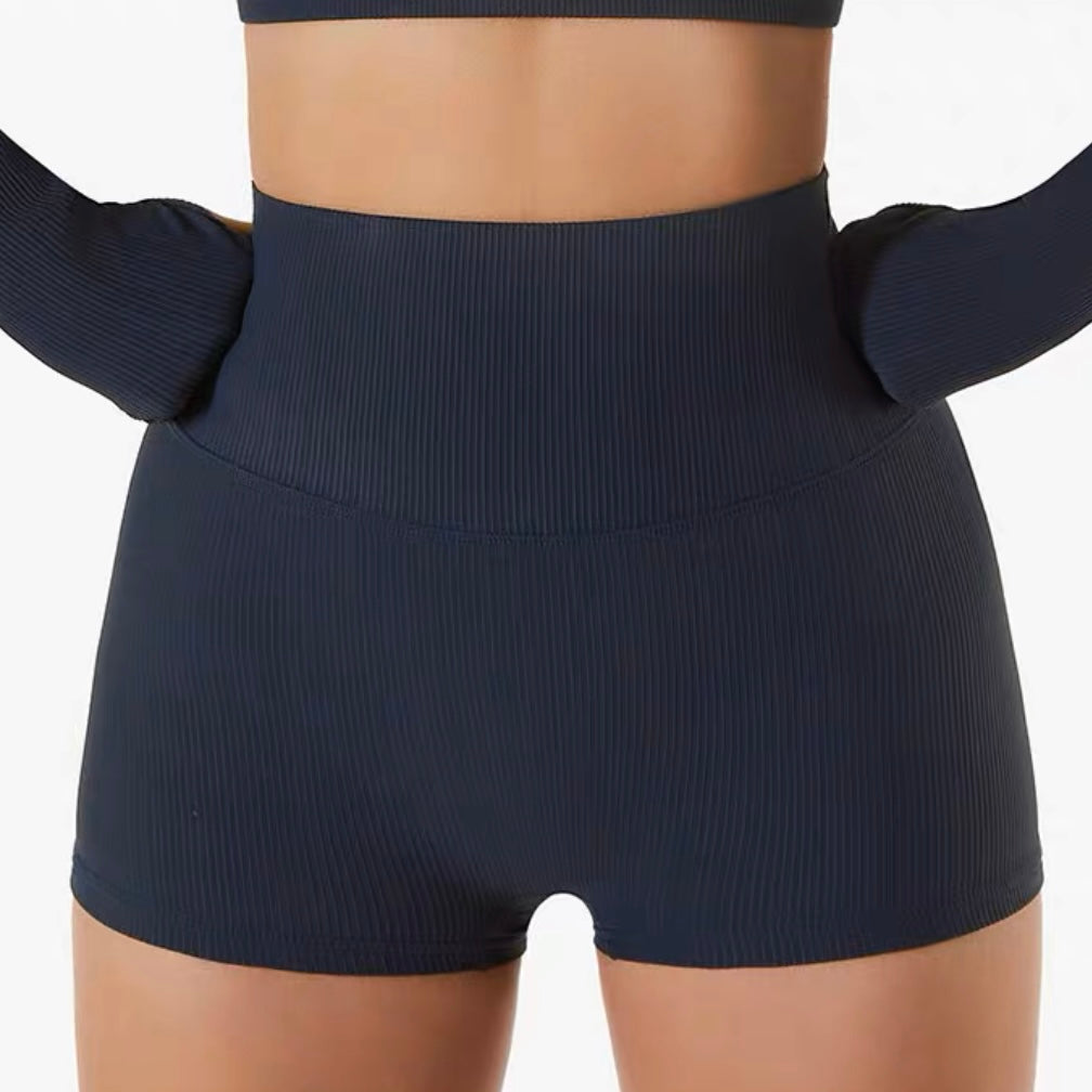 高腰螺紋二分運動短褲(5色)