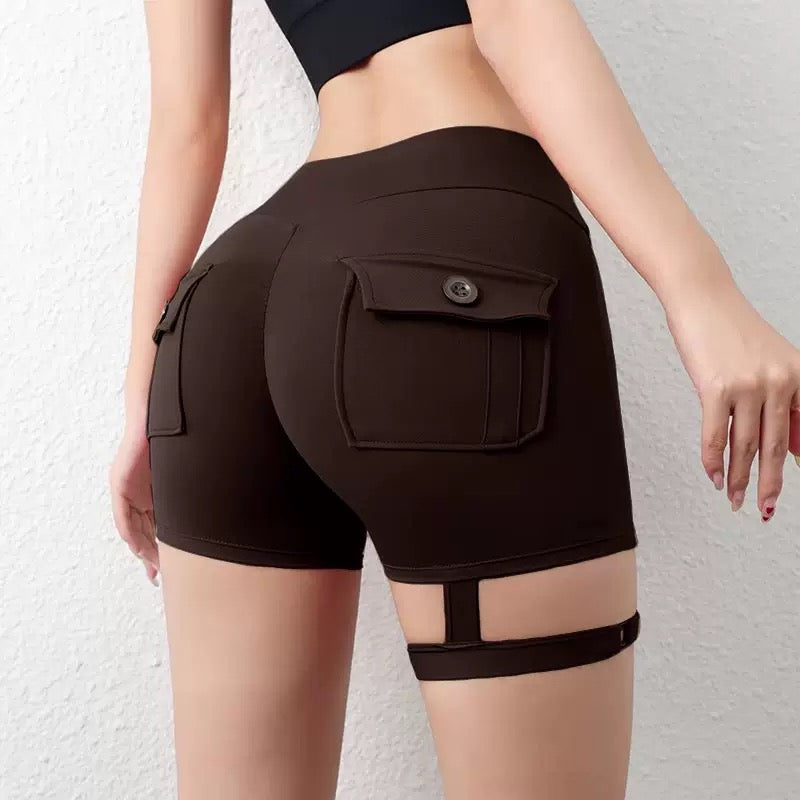 腿環後口袋工裝三分運動短褲(3色)