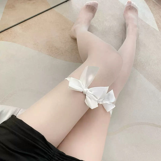 蝴蝶結透膚過膝大腿襪/ 2色