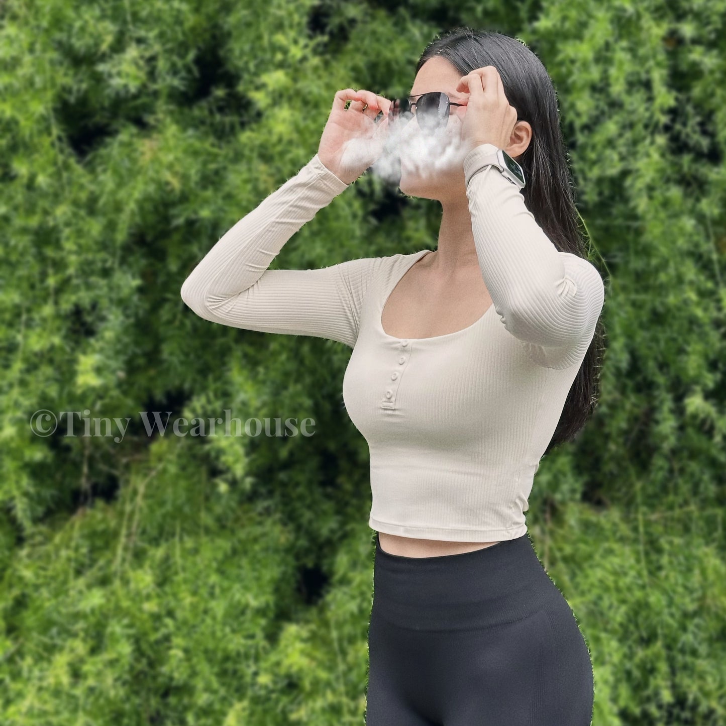 帶胸墊前排扣方領運動上衣（2色）