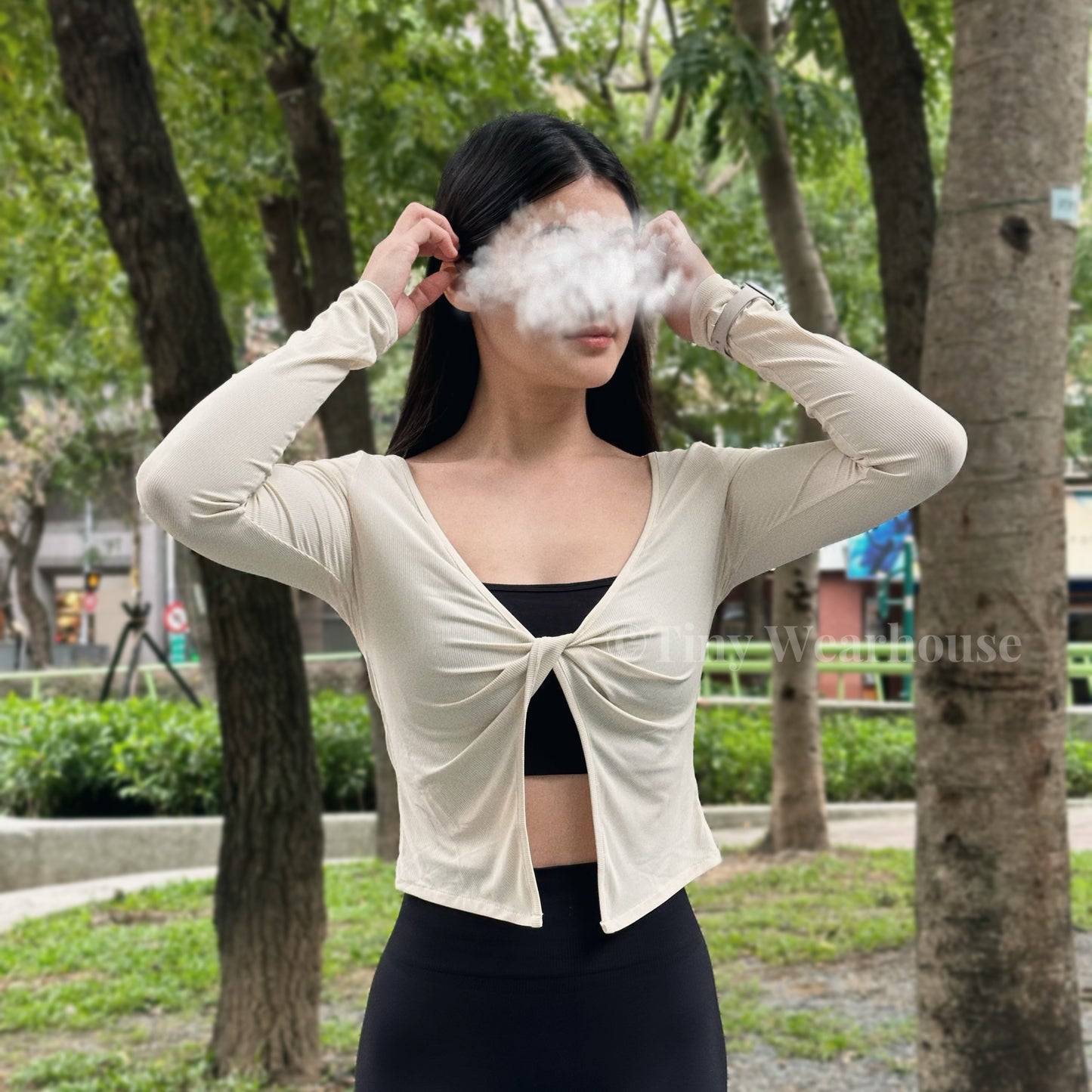 前扭結螺紋好比例罩衫（3色）