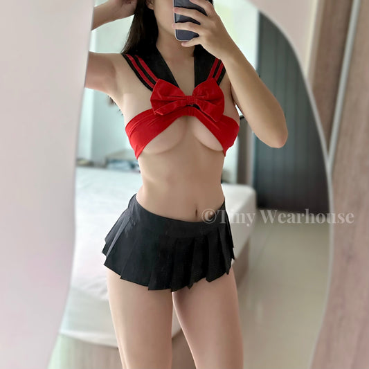 黑紅大蝴蝶結學生水手服情趣內衣