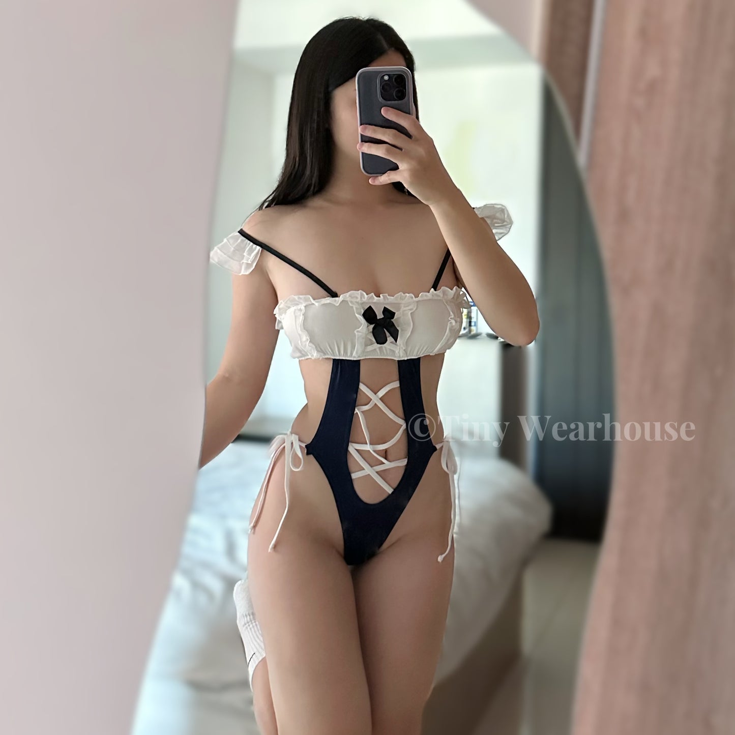 交叉線條大辣女僕開檔連身衣