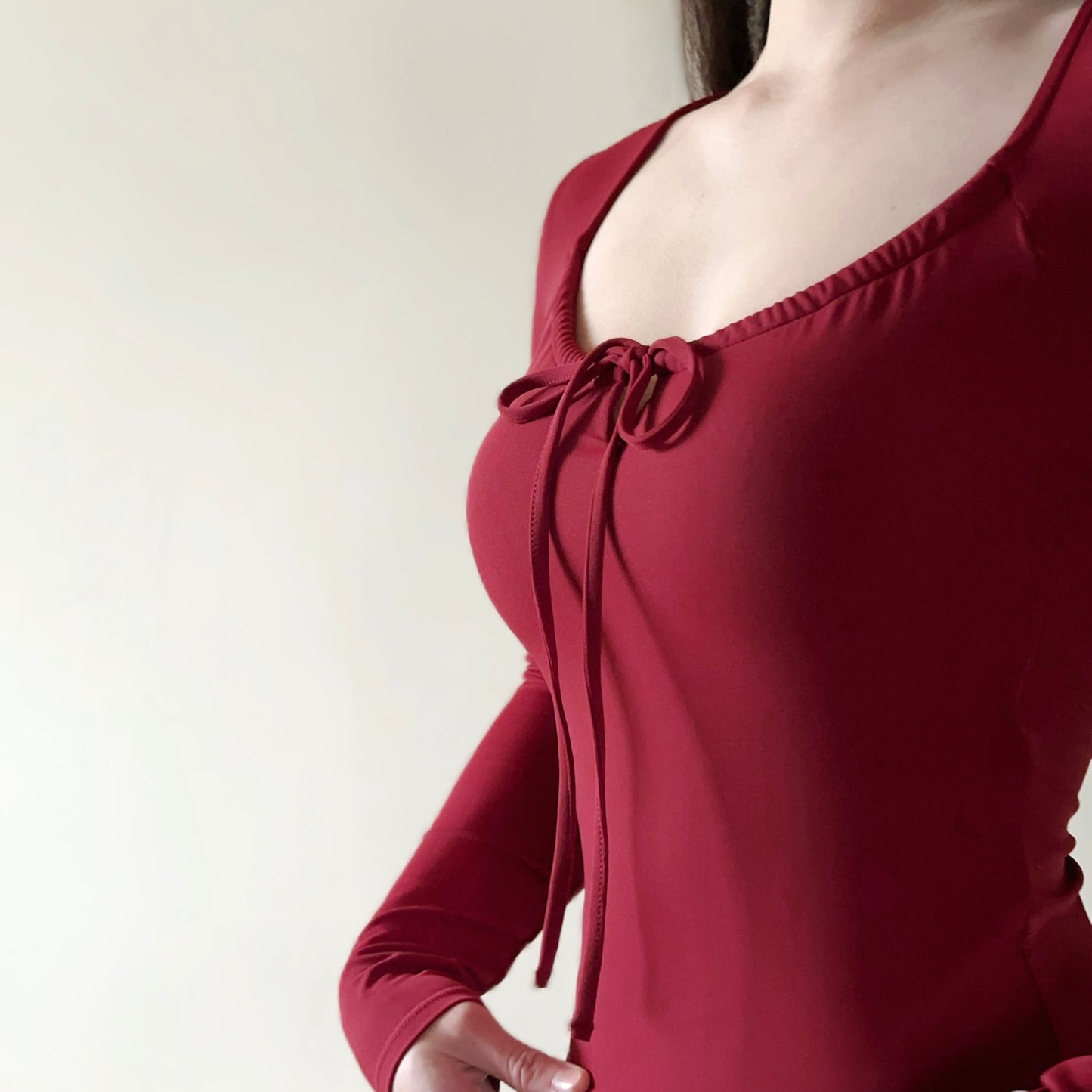 帶胸墊3Way綁帶方領長袖運動上衣（3色）