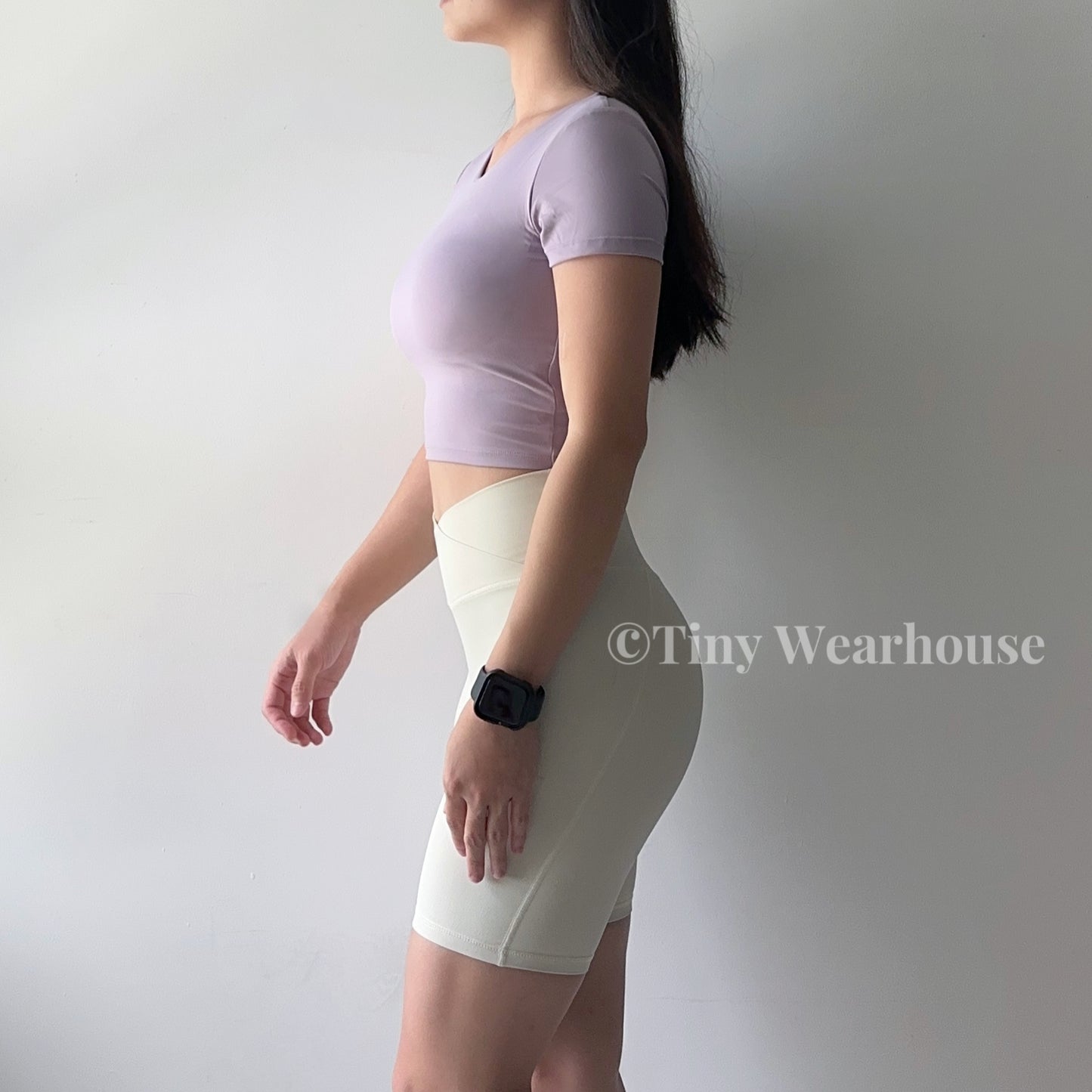 V字交叉褲頭高腰柔軟五分運動短褲（4色）