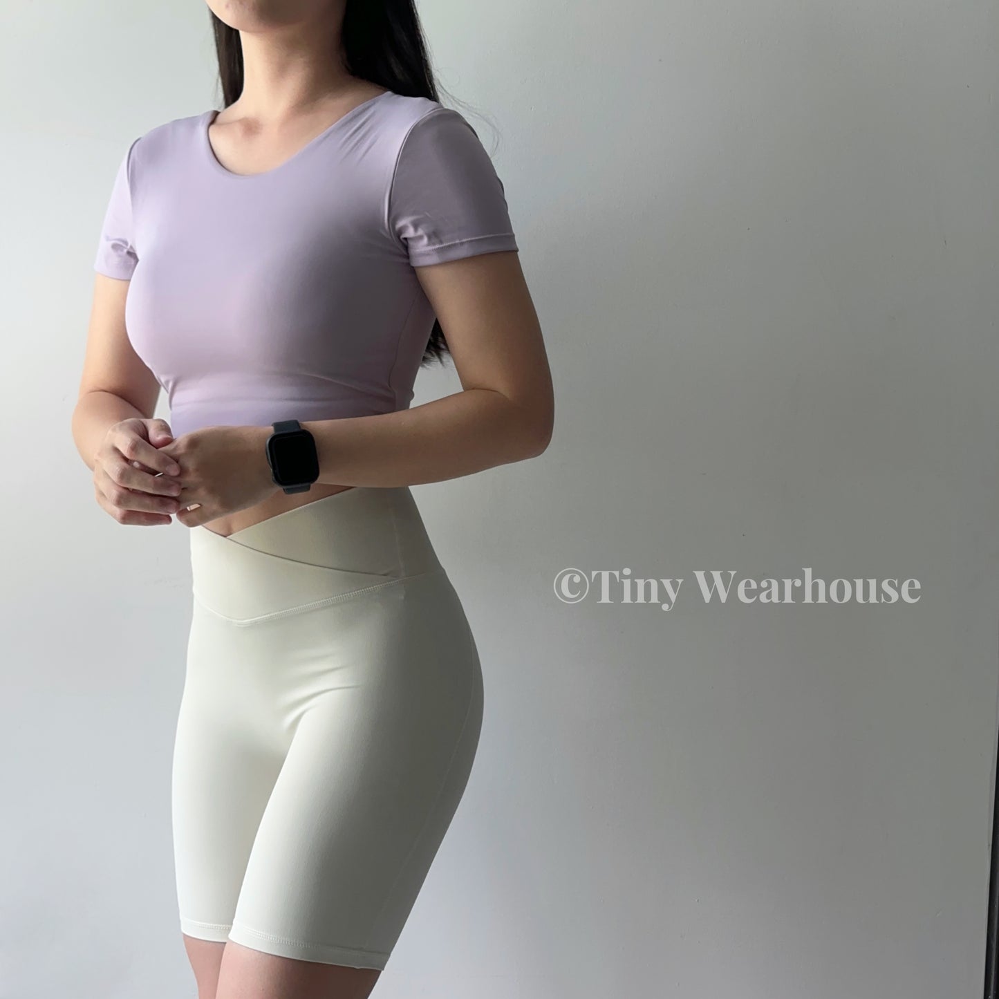 V字交叉褲頭高腰柔軟五分運動短褲（4色）