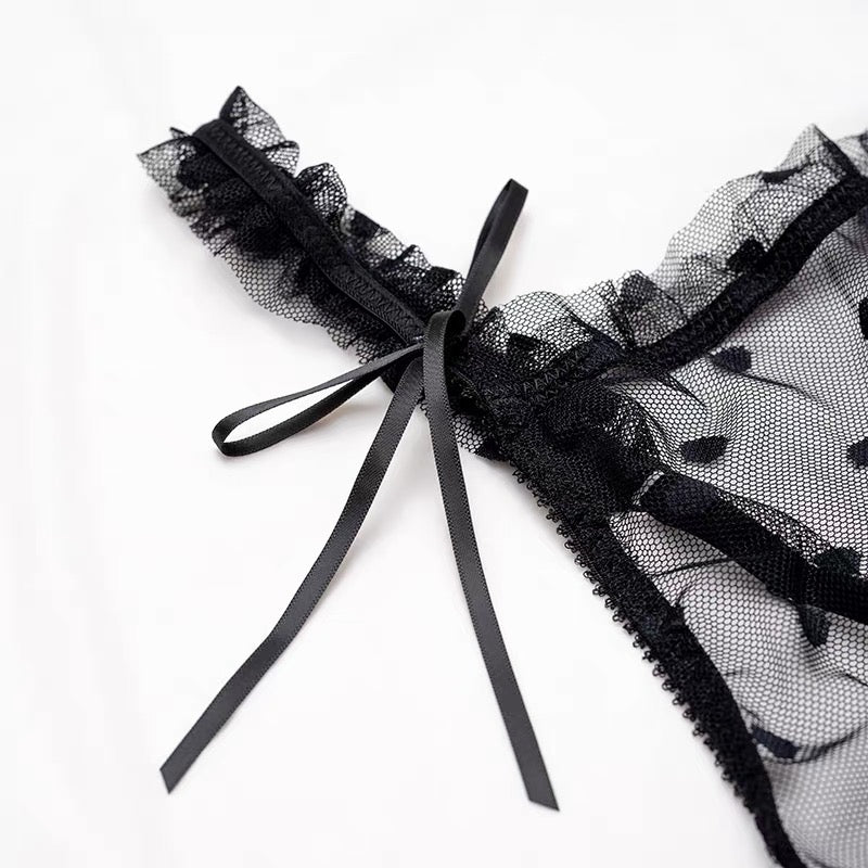 透膚蕾絲波點開檔連身衣