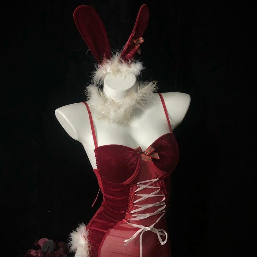 帶鋼圈絨布抽繩六件套連身裙