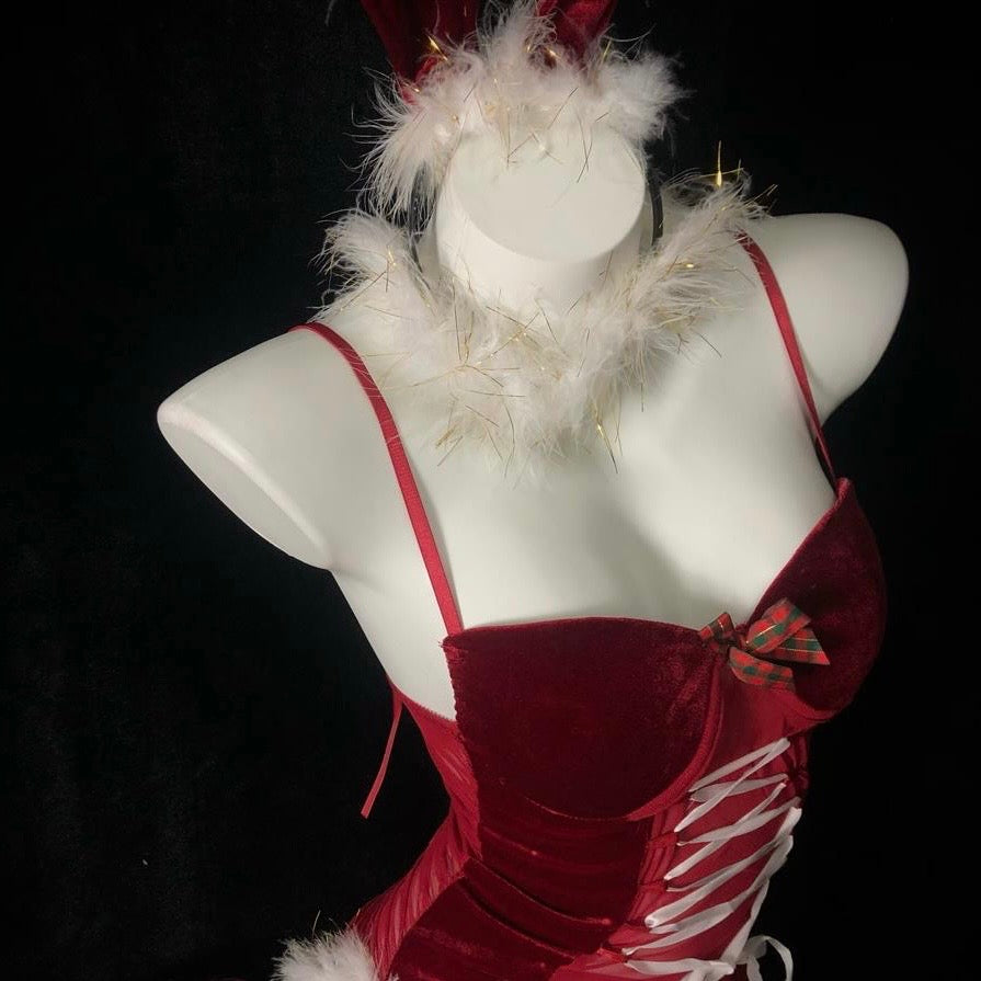 帶鋼圈絨布抽繩六件套連身裙