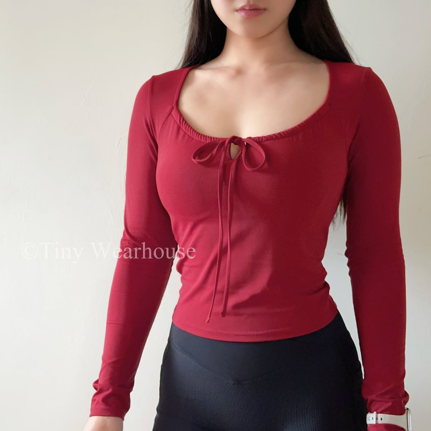 帶胸墊3Way綁帶方領長袖運動上衣（3色）