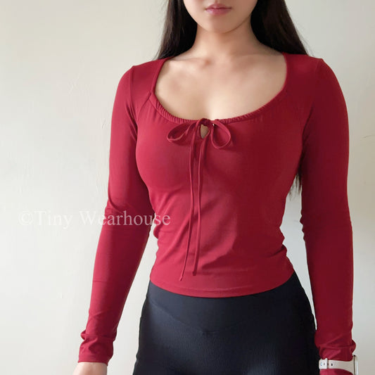帶胸墊3Way綁帶方領長袖運動上衣（3色）