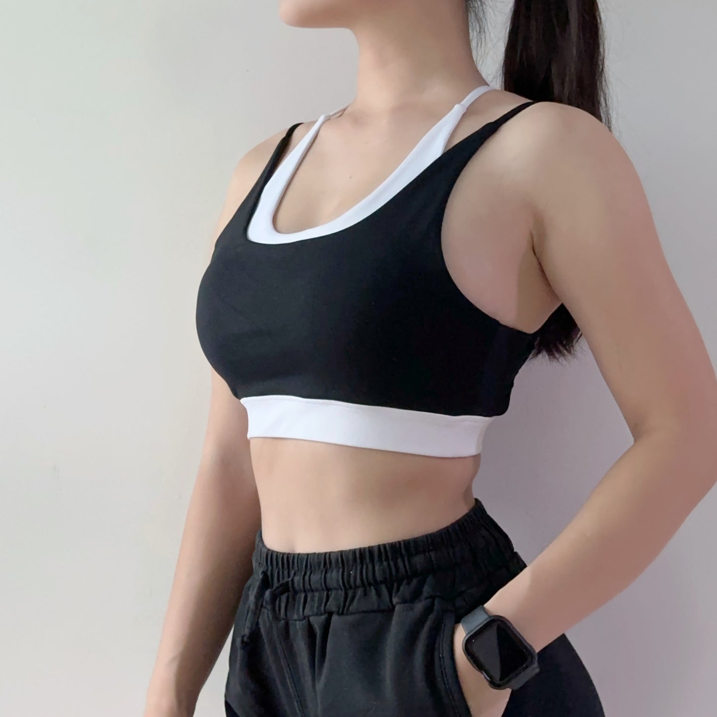 假兩件撞色拼接運動內衣