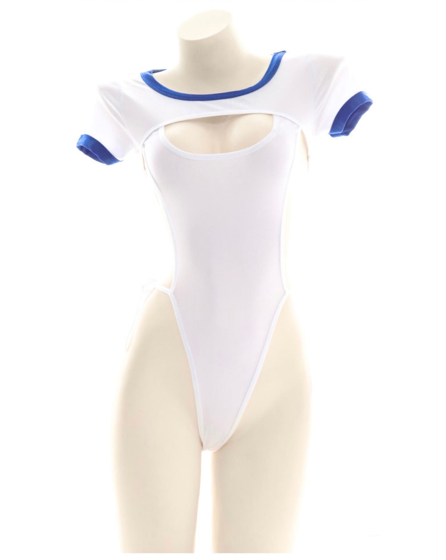 挖胸死庫水撞色側綁帶連身衣