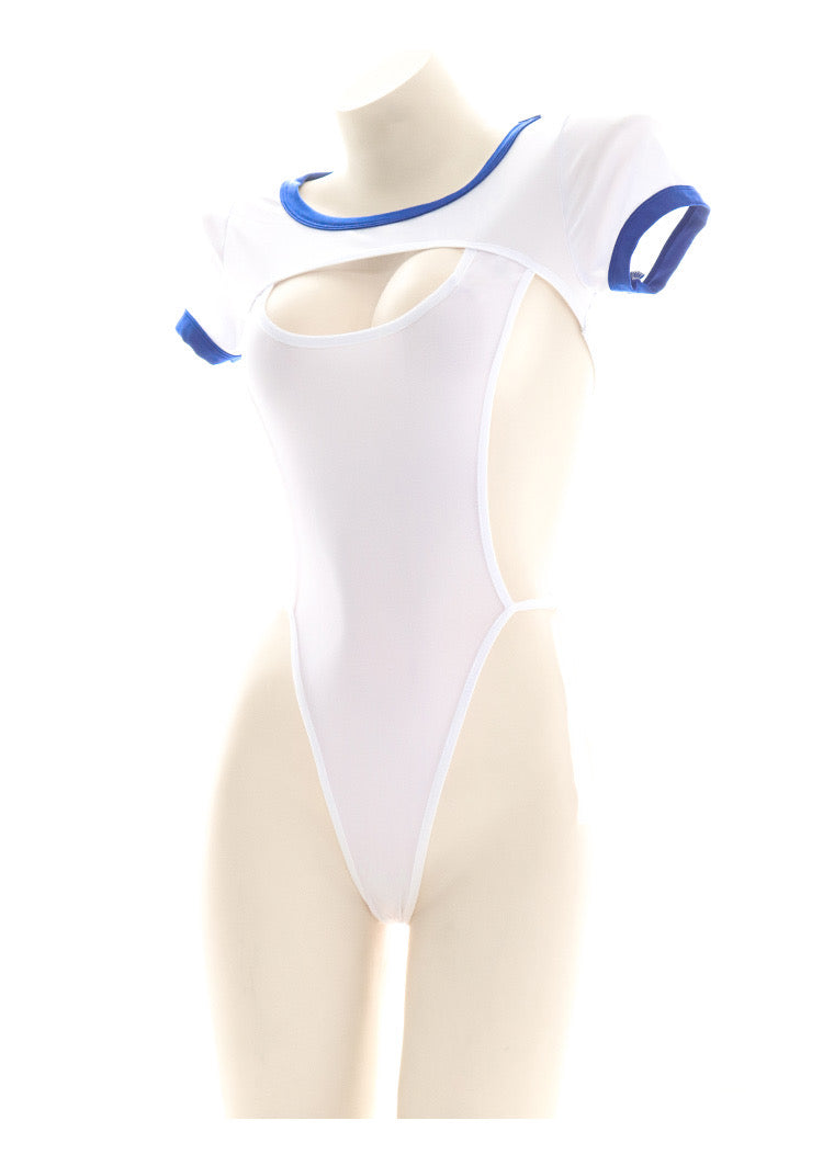 挖胸死庫水撞色側綁帶連身衣