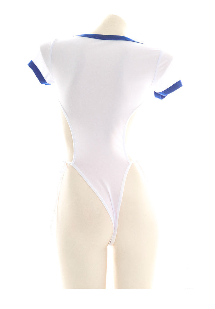 挖胸死庫水撞色側綁帶連身衣