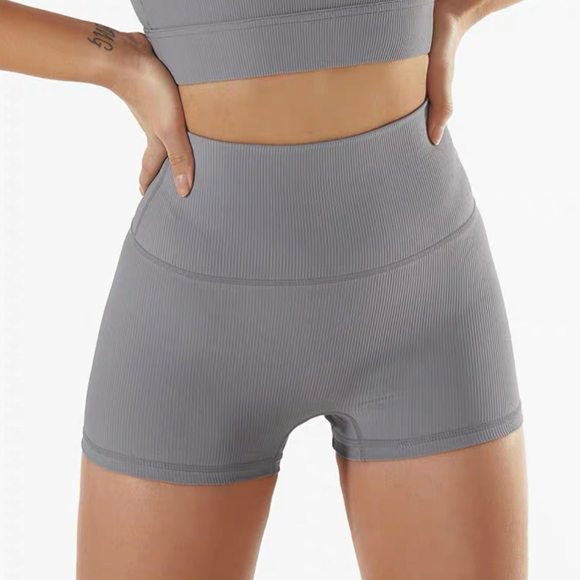 高腰螺紋二分運動短褲（5色）