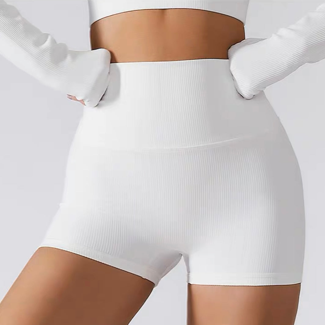 高腰螺紋二分運動短褲（5色）