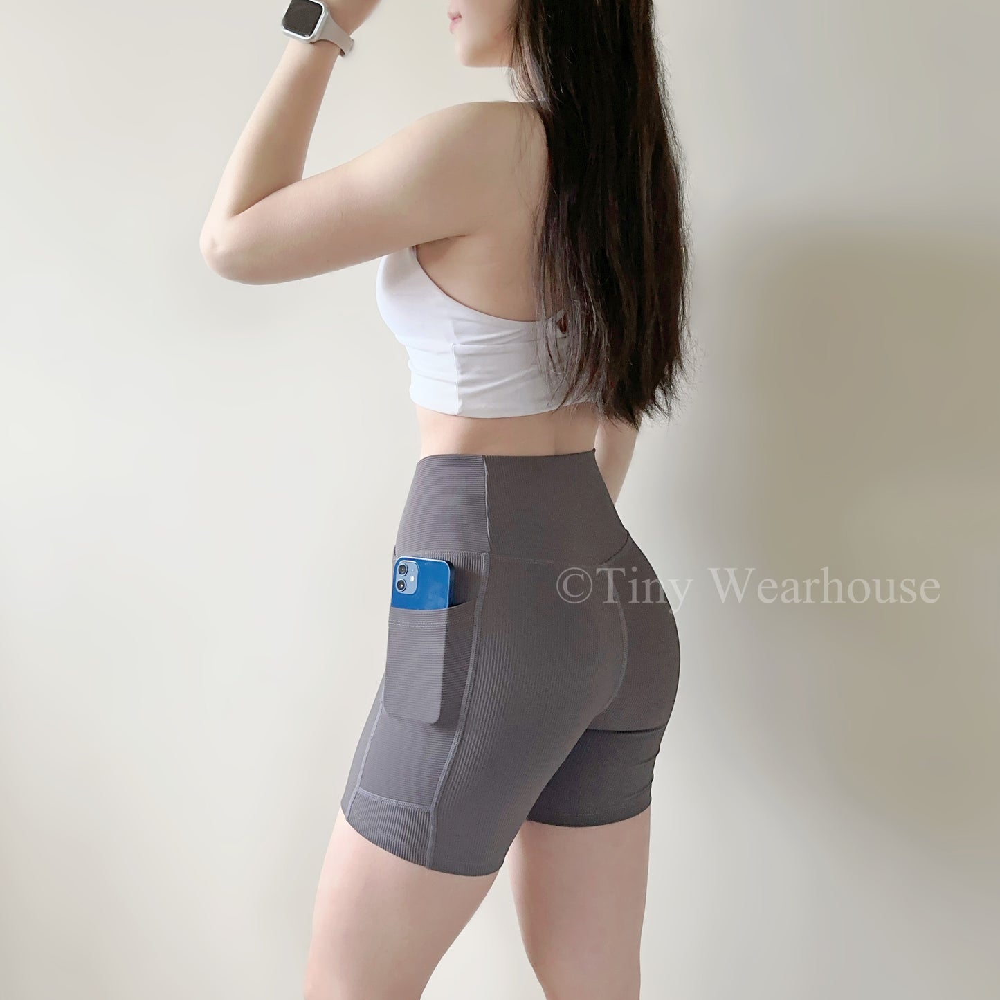 側口袋螺紋V字交叉褲頭四分運動短褲（3色）