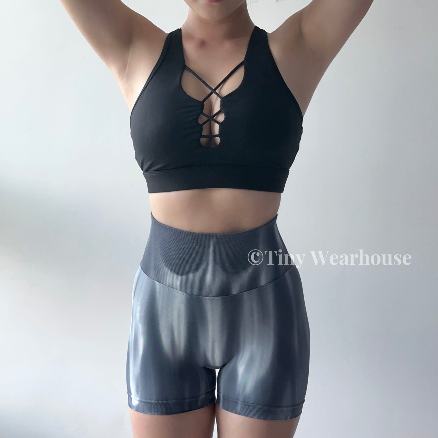 高腰潑墨四分運動短褲（2色）