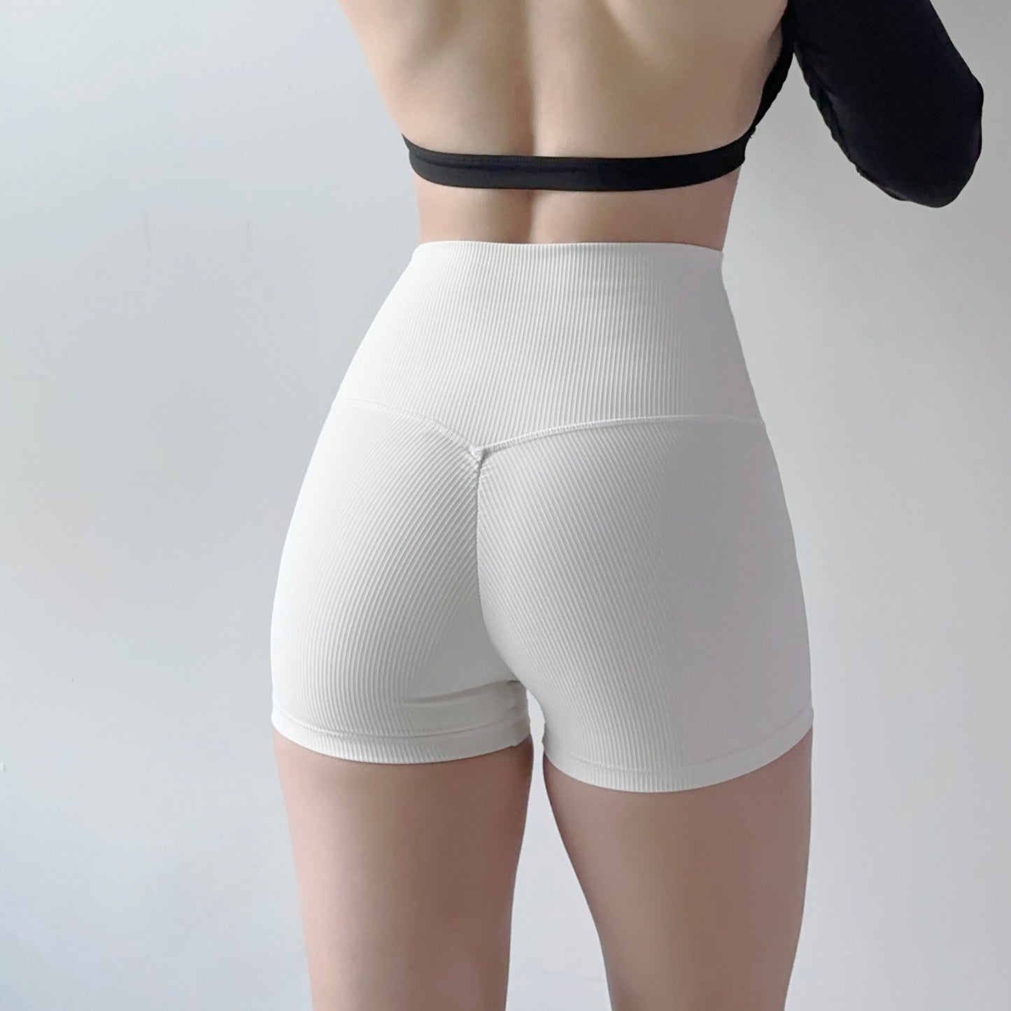 高腰螺紋二分運動短褲（5色）