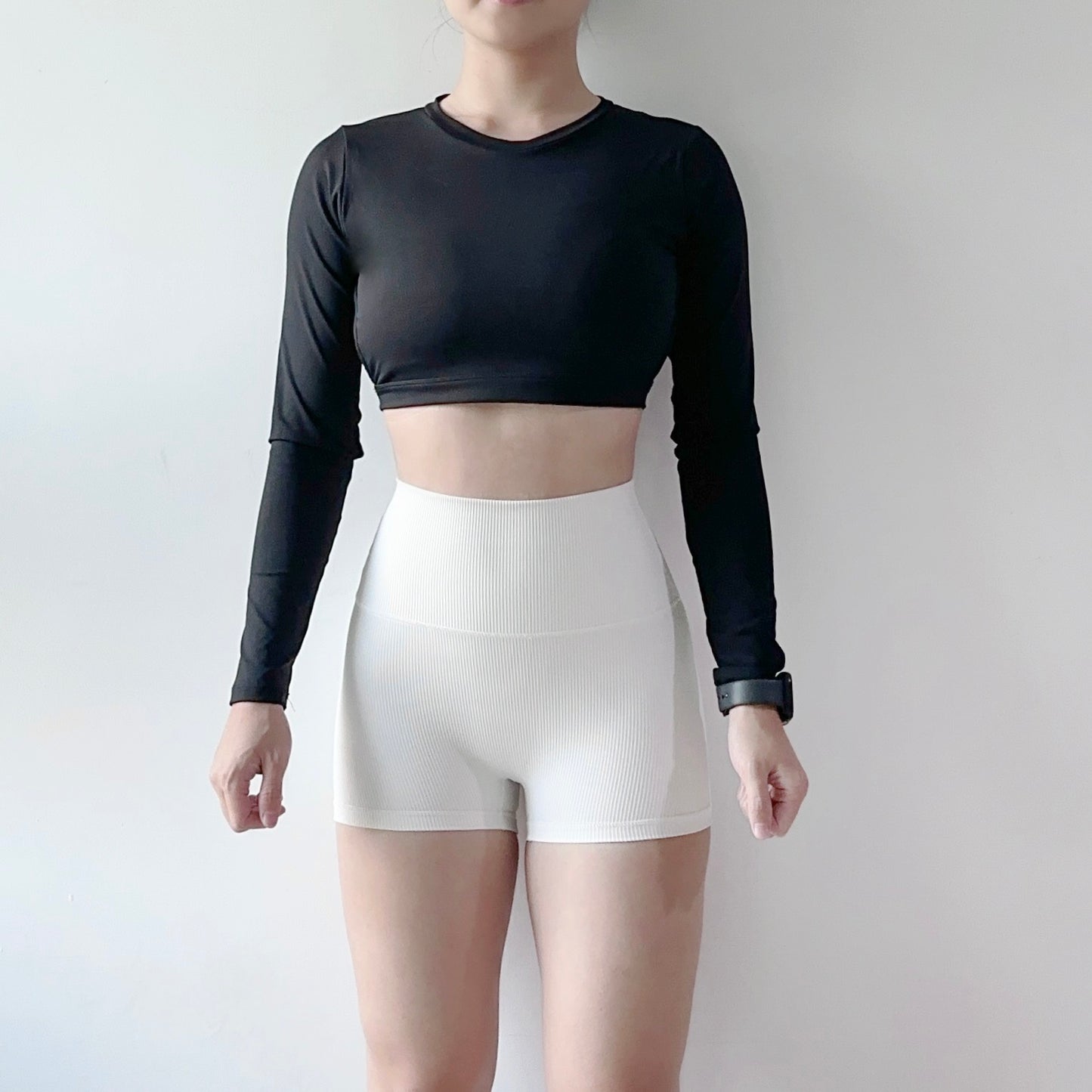 高腰螺紋二分運動短褲（5色）