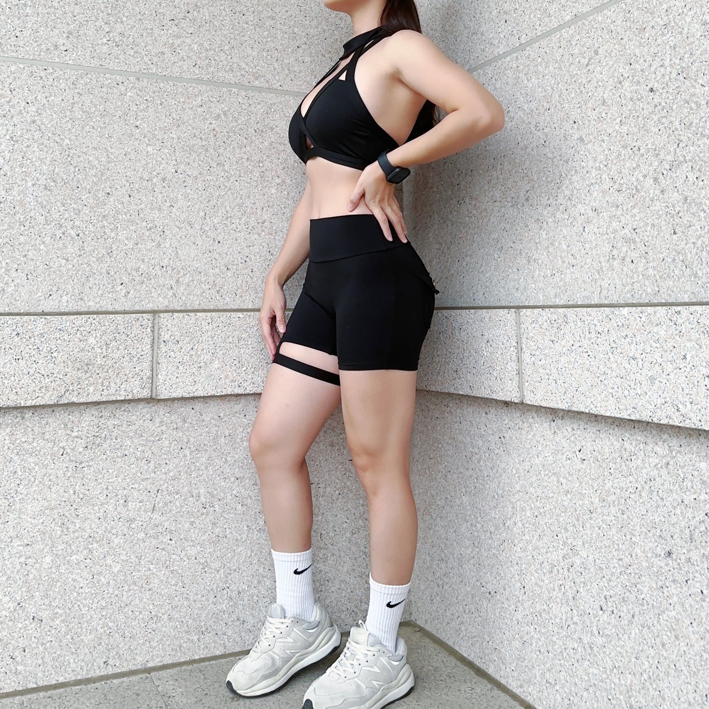 腿環後口袋工裝三分運動短褲（3色）