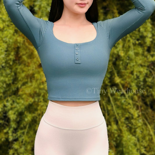 帶胸墊前排扣方領運動上衣（2色）